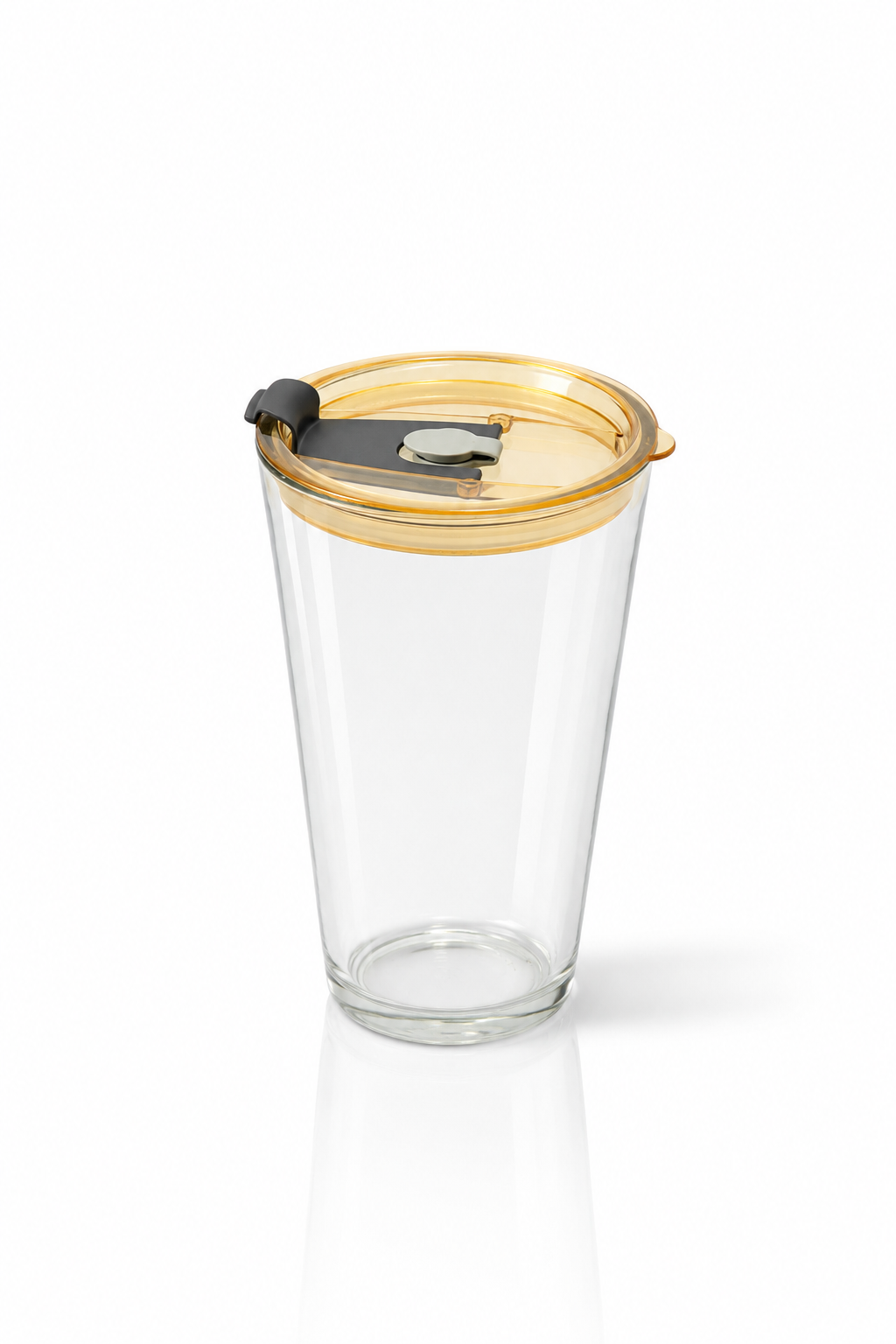Clear Tapered Glass Tumbler with Flip-Sip Lid